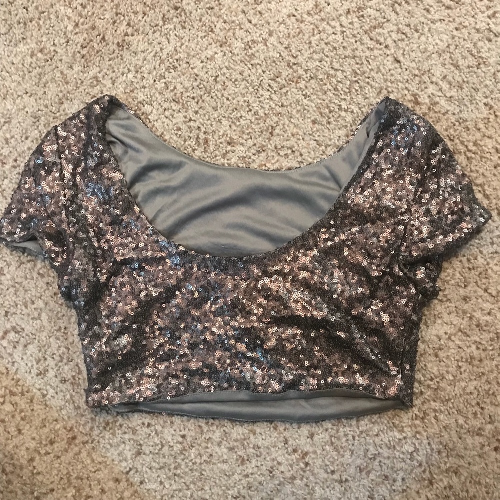 Gray Silver Sequin Crop Top